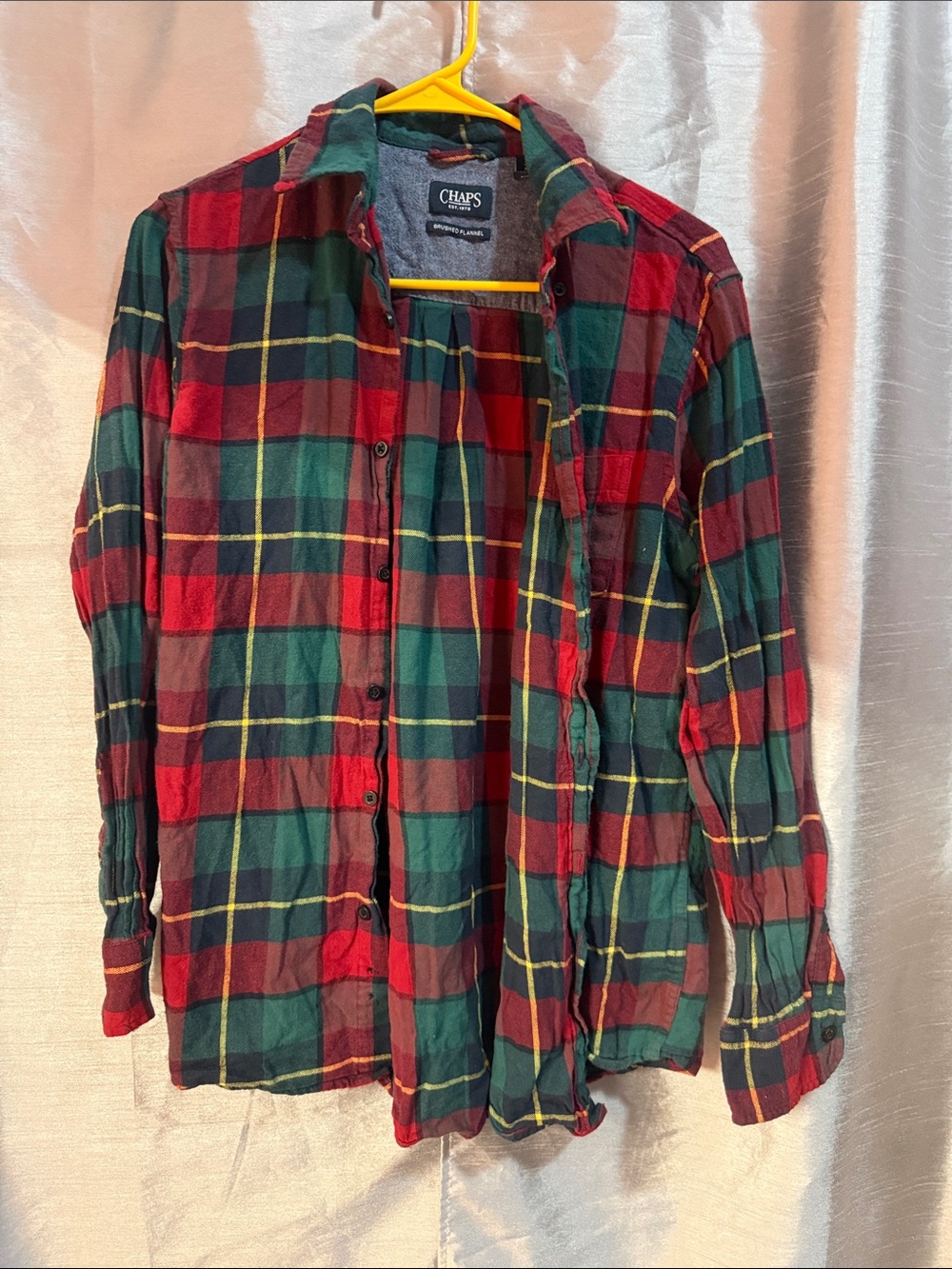 Chaps Red, Green & Yellow Plaid Lightweight Flannel Shirt Jacket